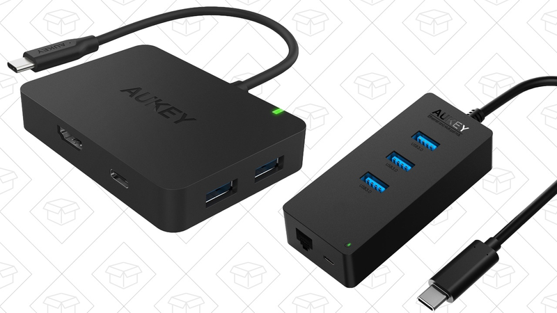 Aukey USB-C to USB, HDMI Adapter, $30 with code AUKHUBC3 | Aukey USB-C to USB, Ethernet Adapter, $22 with code AUKHUBC2